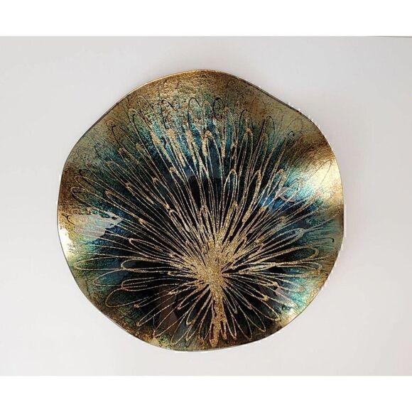 16" Wavy Glass Bowl Shimmers With Warm Gold Amber Tone - Picture 1 of 2